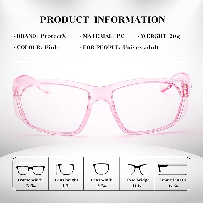 ProtectX Stylish Anti-Fog & Scratch-Resistant Safety Glasses, UV Protection Goggles, Anti-Impact Lightweight Glasses for Men＆Women Pink Clear