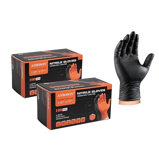 10mil Nitrile-Gloves Disposable-Black Chemical-Resistant Rubber - Mechanic Gloves Heavy Duty, Latex Free, Diamond Grip (200, X-Large)