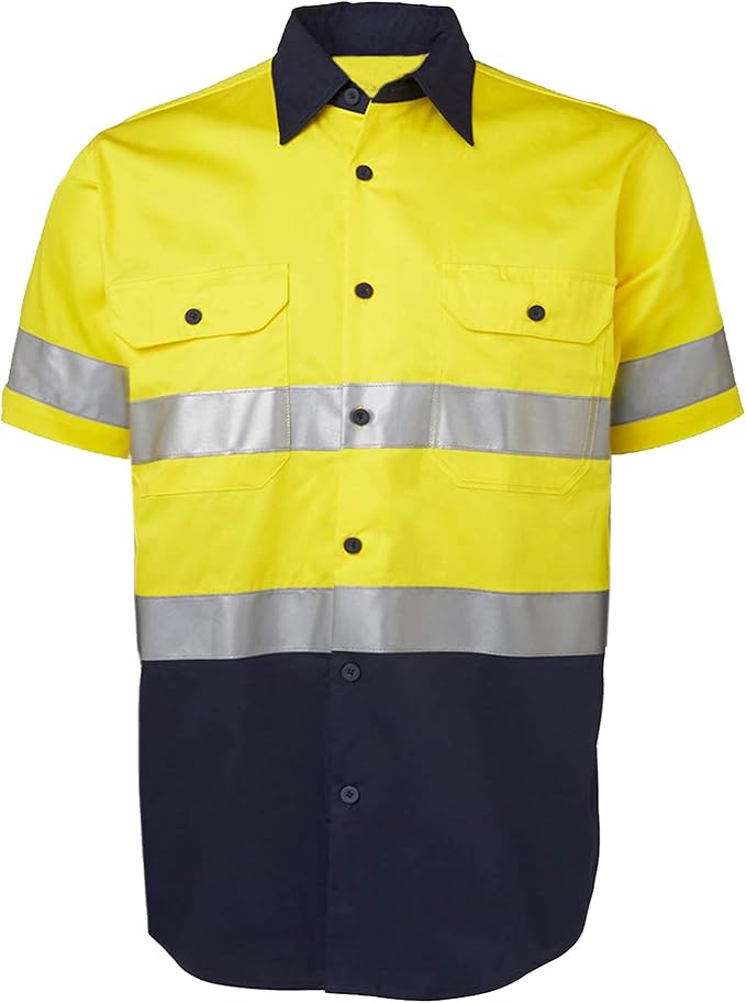 LANTERN FISH High Visibility Shirts Reflective Work Safety Hi Vis Button Up Shirts for Men Cotton Class 3