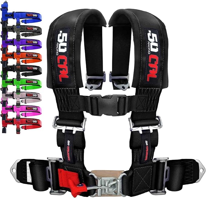 4 Point 3" Racing Harness for Bucket Seats, Quick Release Safety Belt for UTV/RZR, Adjustable Seatbelt with Mounting Hardware, Choose from 9 Colors, Secure Fit for Off-Road Vehicles, Black, (6000)