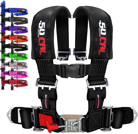 4 Point 3" Racing Harness for Bucket Seats, Quick Release Safety Belt for UTV/RZR, Adjustable Seatbelt with Mounting Hardware, Choose from 9 Colors, Secure Fit for Off-Road Vehicles, Black, (6000)