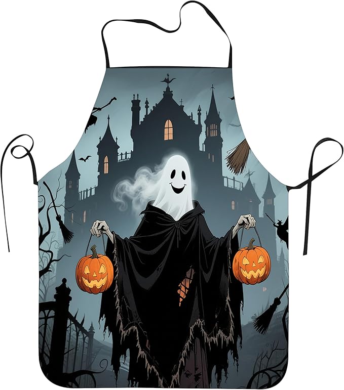 Halloween Aprons Gifts for Women Mens Print Witch Ghost and Pumpkin Cooking Apron, Funny Gift for Him Her,His Hers (1 Pcs)