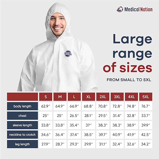Hazmat Suits Disposable | 5 Pack, Large | Protective Coveralls with Attached Hood and Boots | Heavy Duty Full Body Painters Suit for Adults - Breathable & Water Resistant | Large