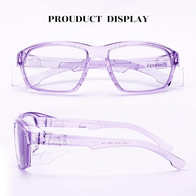 ProtectX Stylish Anti-Fog & Scratch-Resistant Safety Glasses, UV Protection Goggles, Anti-Impact Lightweight Glasses for Men＆Women Lilac Clear