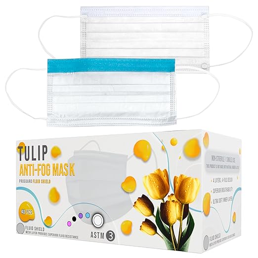 40 White Fluid Shield ASTM Level 3 Masks 4-Layer w/Anti Fog Foam Strip