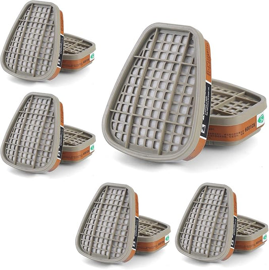 6001 Filter Cartridges for Respirator, Dust-Proof, Organic Vapor, Pollen and Chemical Cartridges, Compatible with 6200, 6800, 7502, FF402 Respirator 10PCS(5Pack), Brown