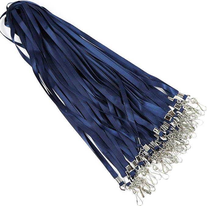 Navy Blue Lanyards 100 Pcs Lanyard for Id Badges Flat Lanyard with Badge Clip with J-Hook (Navy Blue)