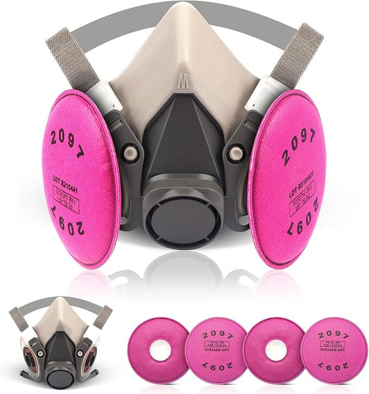 Reusable Half Facepiece Respirator Mask Set Against Organic Vapors,Dust,Asbestos, Painting,Welding,Sanding,Cutting