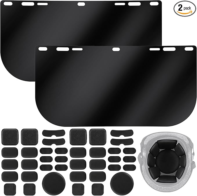 Feekoon 2 Pack Face Shield Replacement Lens with Helmet Pads, Tinted Full Face Shield Compatible with Hobart 770580, Replacement Foam Padding Kits for Welding, Grinding, DIY, Cosplay Helmet