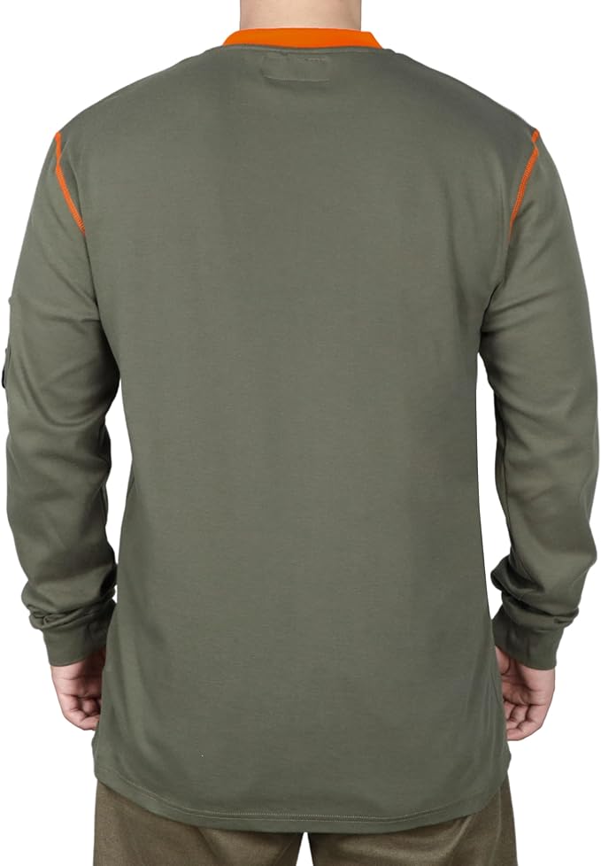 BOCOMAL FR Shirts for Men CAT2 5.5oz Long Sleeve Henley Workwear Flame Resistant Fire Retardant Shirt
