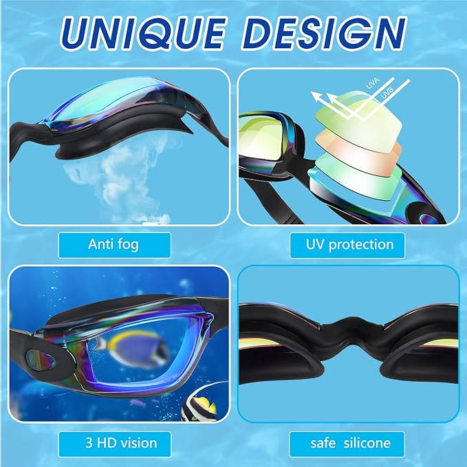 Yexiya 9 Pack Swim Goggles for Adult Anti Fog Swimming Glasses No Leaking UV Protection Pool party Goggles with Waterproof Earplug and Nose Clips for Men Women
