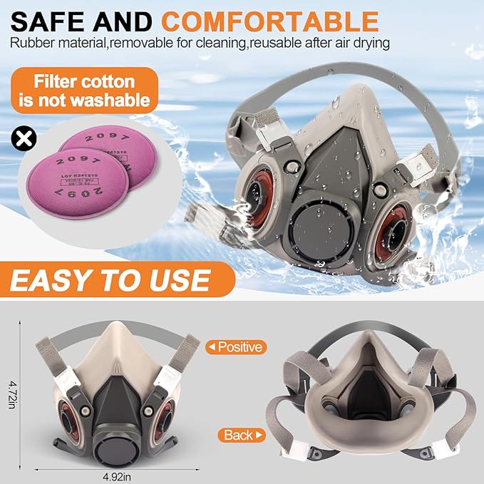 Reusable Half Facepiece Respirator Mask Set Against Organic Vapors,Dust,Asbestos, Painting,Welding,Sanding,Cutting