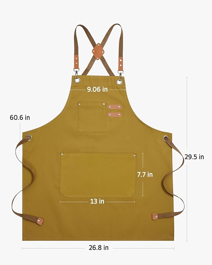 Syntus Chef Apron for Men Women with Pockets, Cotton Canvas Adjustable Work Apron Heavy Duty