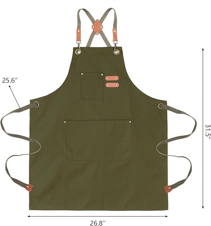 Chef Aprons for Men Canvas Apron with Large Pockets and Adjustable Neck Strap for Cooking, BBQ, Gardening