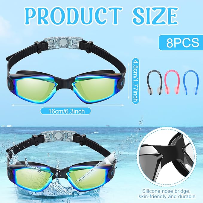 Konohan 8 Pack Kids Goggles Swim Goggles for Adult Kids Swimming Glasses Anti Fog Silicone No Leak Pool Glasses