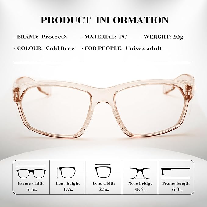 ProtectX Stylish Anti-Fog & Scratch-Resistant Safety Glasses, UV Protection Goggles, Anti-Impact Lightweight Glasses for Men＆Women Cold Brew Clear