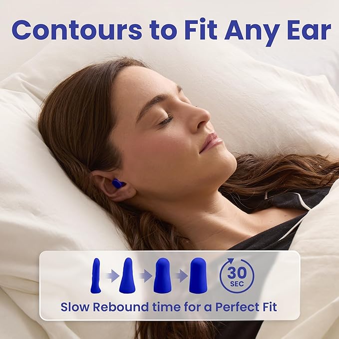 SnoozePlugs Ultra Soft Foam Earplugs for Sleeping, 60 Pairs Comfortable Foam Ear Plugs for Side Sleepers- 33db NRR Nightime Earplugs for Snore Blocking, Noise Canceling Sleep Noise Reduction