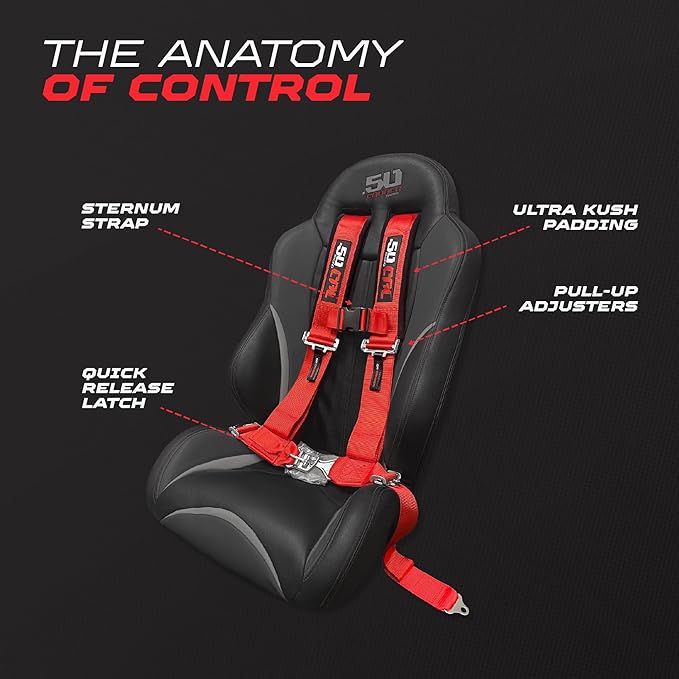 1pc Red 4 Point Harness for Bucket Seat, Latch Release, 9 Color Options, Racing Harness, Race Car, Off Road, UTV, RZR [6008A5]