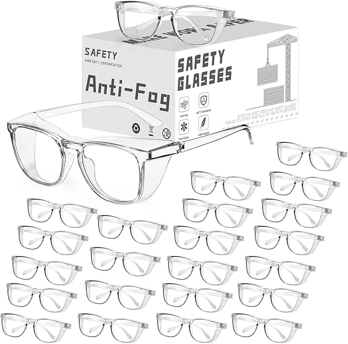 RTBOFY Ansi Z87.1 Clear Safety Glasses With Side Shields Anti Fog Scratch Resistant Stylish Eye Protection For Men