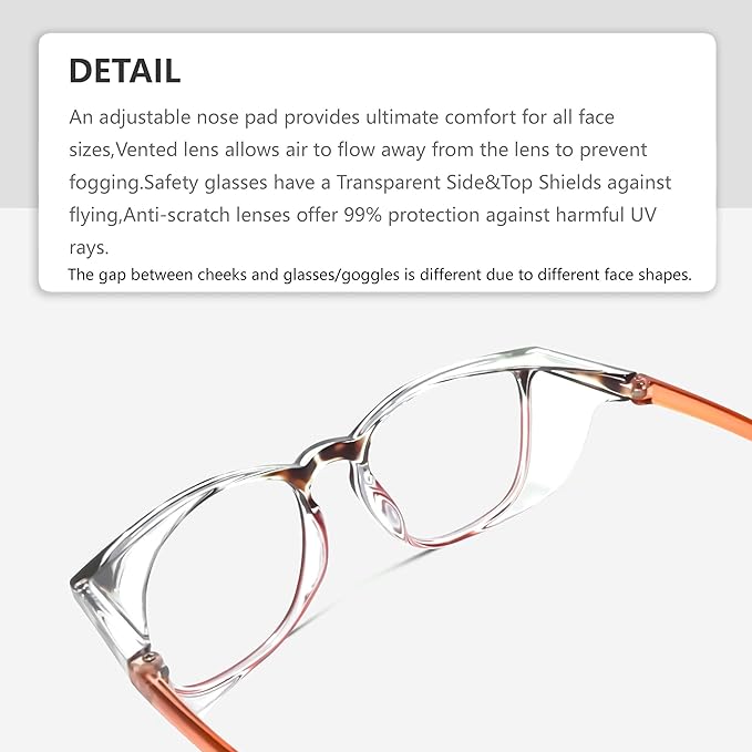 Safety Glasses Anti-Fog Goggles Z87.1 Blue Light Blocking Anti-Dust UV Protection Glasses For Men Women (Gray Tortoise/Tea)