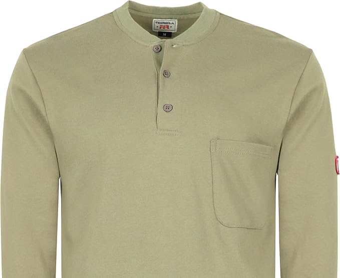 TICOMELA FR T Shirt Flame Resistant Shirt 5.5oz 100% Cotton Light Weight Workwear Men's Long Sleeve Henley Shirts