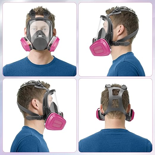 Full Face Respirator Mask with 60925 Filters - Reusable Full Face Gas Masks Survival Nuclear and Chemical,Ideal for Paint, Dust, Spraying, Chemicals, Epoxy Resin, Polishing, Sanding, Cutting