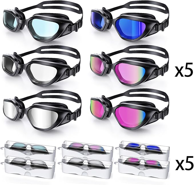 Swim Goggles, Unisex Adult Swimming Goggles Upgraded Anti Fog Anti UV No Leakage Wide View for Men Women Youth