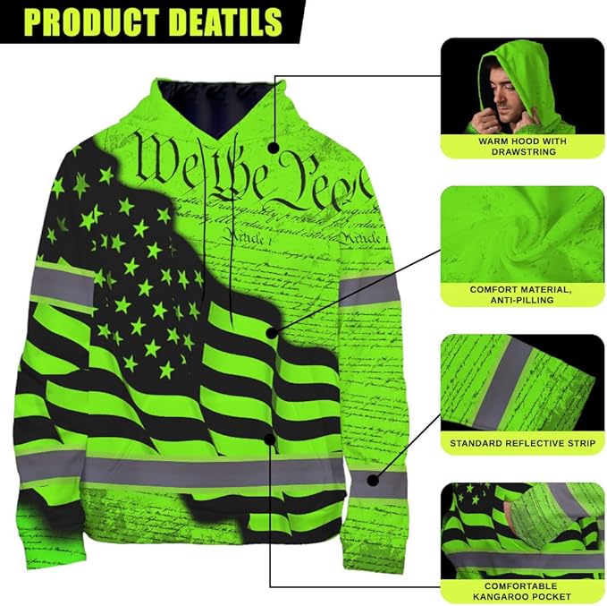 Maddly High Visibility US Flag Collection Safety Workwear Custom Name for Workers, Runners, Truckers, Patriotic