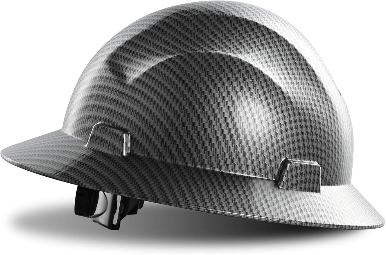 LANON Full Brim Hard Hat, OSHA Construction Work Approved, Premium Charcoal Gray Design, FRP Safety Helmet with 4 Point Adjustable Ratchet Suspension, Class C