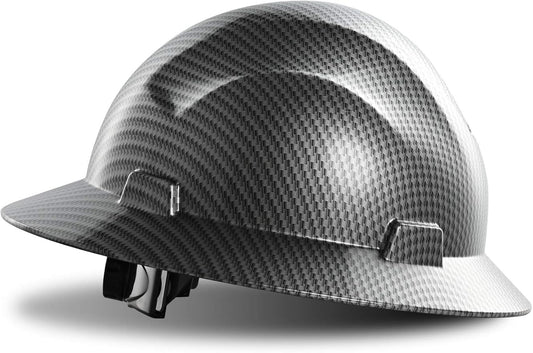 LANON Full Brim Hard Hat, OSHA Construction Work Approved, Premium Charcoal Gray Design, FRP Safety Helmet with 4 Point Adjustable Ratchet Suspension, Class C