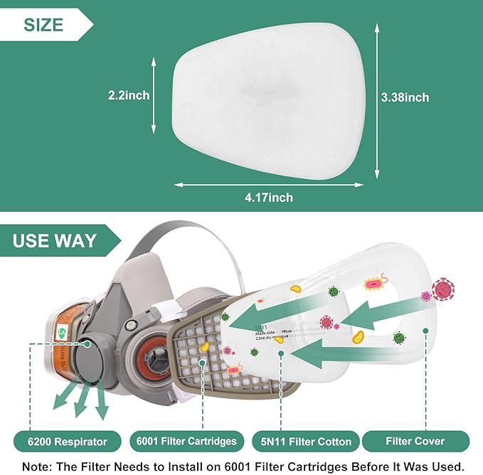 50PCS 5N11 Respirator Filter Cotton, BEAUKAU 5N11 Filter for Respirator 6200, 6800, 7502, 6502 Respirator
