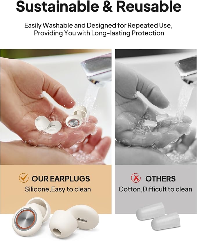 Ear Plugs for Sleeping Noise Cancelling, Reusable Silicone Ear Plugs for Sleeping with 8 Eartips and Case, 45dB Noise Reduction, High-Fidelity Hearing Protection Ear Plugs for Concert and Snoring