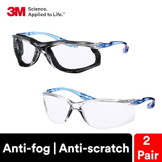 3M Hard Hat SecureFit H-701SFV-UV, White, Vented Cap Style Safety Helmet with Uvicator Sensor + 3M Safety Glasses 2-Pack, Anti-Fog, Anti-Scratch, Clear Lens, ANSI Z87, Corded Ear Plug Control System