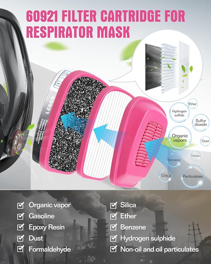 Respirator Filter Cartridges - Dual Replacement 60921 Cartridges Filters Fit Half and Full Face Pieces 6000 7000 FF-400 Series Protect Against Organic Vapors and Particulates -6 Pairs