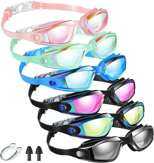 Flutesan 6 Pack Swimming Goggles Adult Kids Anti Fog Pool Goggles with Ear Plugs Nose Clip No Leaking Full Protection