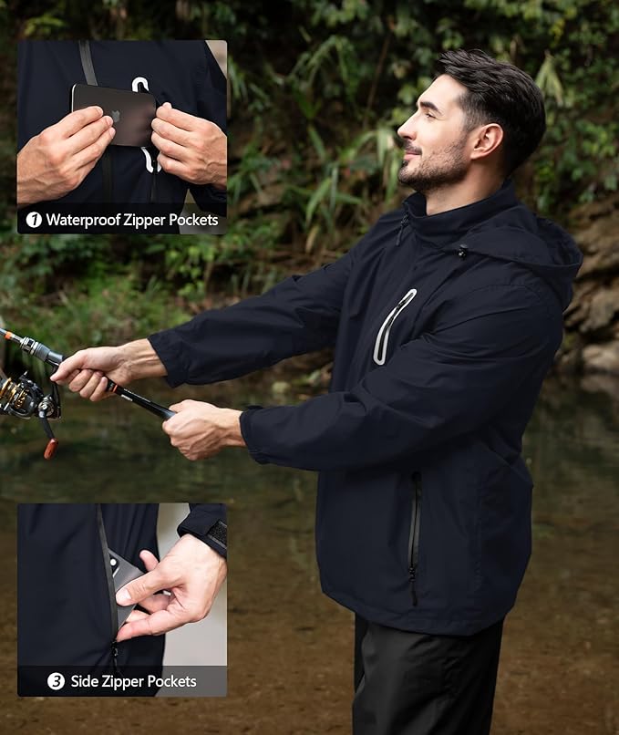 SWISSWELL Men's Waterproof Golf Rain Suit Rain Gear Jacket and Pant Outdoor Lightweight Hooded Raincoat
