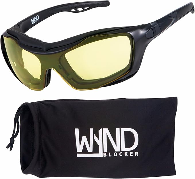 WYND Blocker Motorcycle Riding Glasses Extreme Sports Wrap Sunglasses (Black/Yellow)
