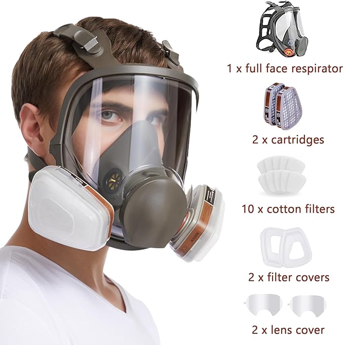 Full Face Respirator Mask, 6800 Reusable Respirator Mask with Filters 6001, Anti-fog, Ideal for Paint, Spray, Dust