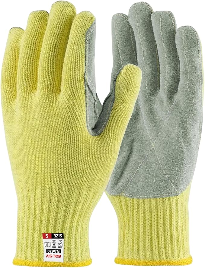 Heat Cut Resistant Gloves,Aramid leather Oven Gloves with Fingers,Heat Resistant Up to 450°F, Thick Knit Design- Grill Mitts for Men & Women(Aramid leather, Small)