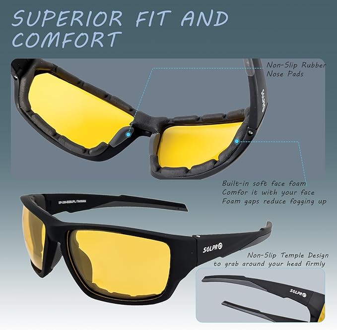 Polarized Riding Sunglasses Foam Padded Wraparound Fit Men Women Motorcycle Driving Running Cycling Fishing
