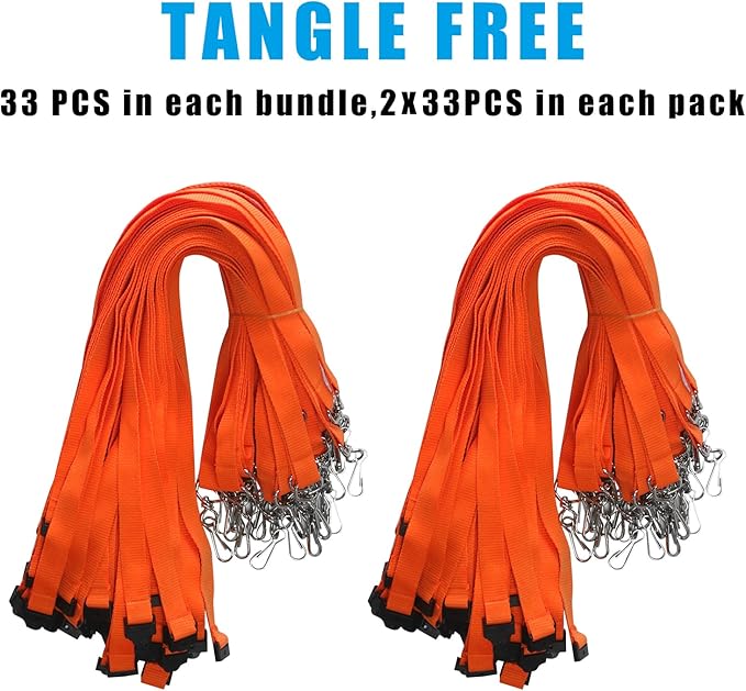 66 Pcs Breakaway Lanyards with Swivel J Hook Premium Bulk Flat Safety Lanyards for ID Badges, Schools, Students, Coaches, Festivals, Volunteers and Team Activities (Orange)
