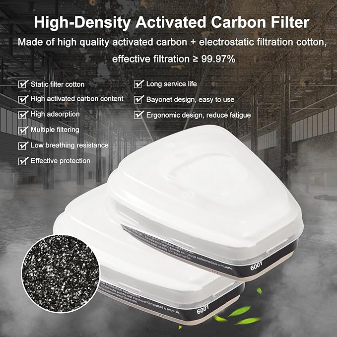 6001 Filter Cartridges for Respirator, Respirator Cartridges & Filters - Against Organic Vapor/Chemical/Paint, Respirator Filters Compatible with 6200, 6800, 6502, 7502, 4008 Series(1 Set)