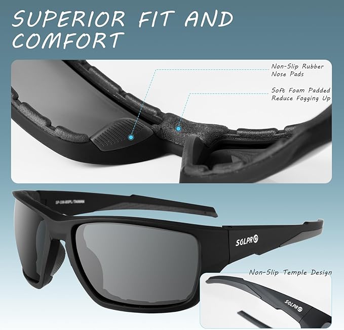 Polarized Riding Sunglasses Foam Padded Wraparound Fit Men Women Motorcycle Driving Running Cycling Fishing