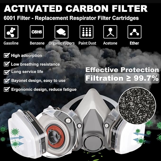 10 Pair 6001 Filter Cartridges for Respirator, Respirator Cartridges & Filters, Paint, Chemical, Respirator Filters for 6200, 6800, 6502, 7502, 4008 Series