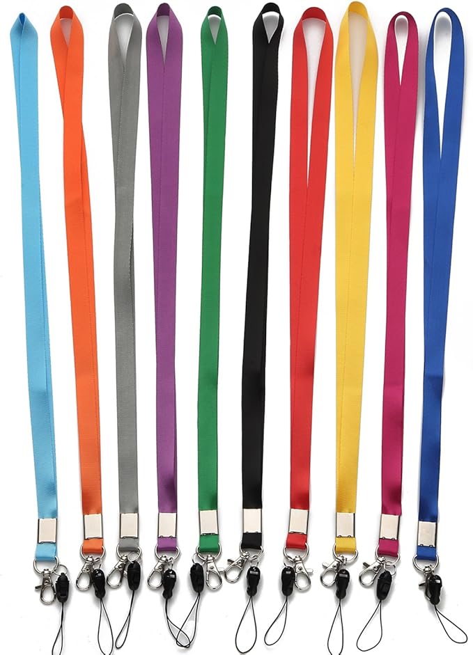 YOUOWO 10 Pcs Neck Office Lanyards For id Badges Holder,10 Colors Cruise Lanyard For Keys Kids ID Name Badge,Purple,Yellow, Orange,Blue,Black,Green,Gray,Red,Light Blue,Pink