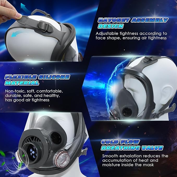 Full Face Gas Masks Survival Nuclear and Chemical, Reusable Full Face Respirator Gas Mask with Activated Carbon Filter