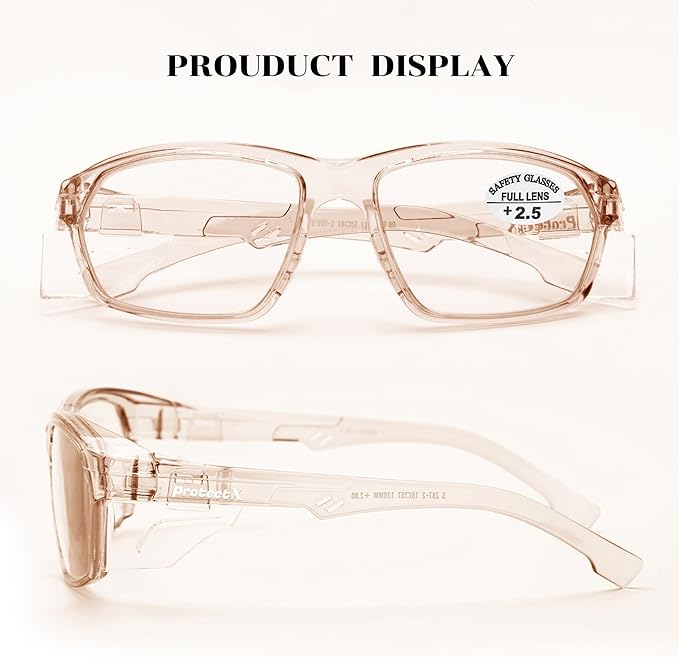 ProtectX Stylish Anti-Fog & Scratch-Resistant Safety Glasses With Readers, UV Protection Goggles, Anti-Impact Lightweight Glasses for Men＆Women Cold Brew Cold Brew Reading 2.5