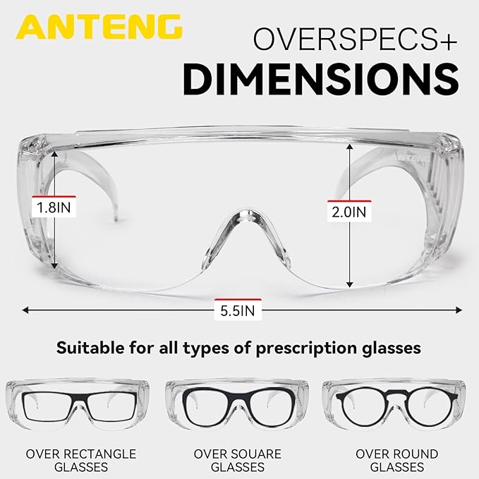 Safety Glasses Over Eyeglasses, Shooting Glasses Over Eyeglasses, Anti Impact Safety Glasses, with Cleaning Cloth