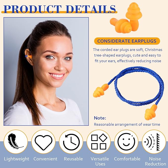 Treela 400 Pairs Corded Ear Plugs Reusable Silicone Earplugs with Rope Banded Ear Plug Sleep Noise Cancelling Shooting Motorcycle Construction Work Hearing Protection Individually Wrapped