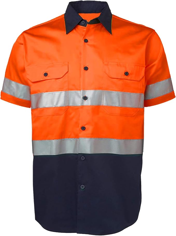 LANTERN FISH High Visibility Shirts Reflective Work Safety Hi Vis Button Up Shirts for Men Cotton Class 3